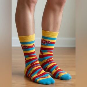 Crazy Socks Swedish Fish Candy Stripes, Fun Crew Socks, Large, Unisex men 6/12*
